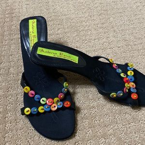 Black heels with button and beaded straps